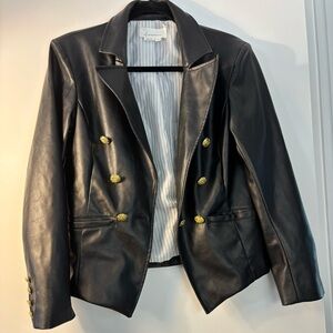 ANTHROPOLOGIE Faux Leather Black Blazer Jacket Gold Glam Buttons Size S